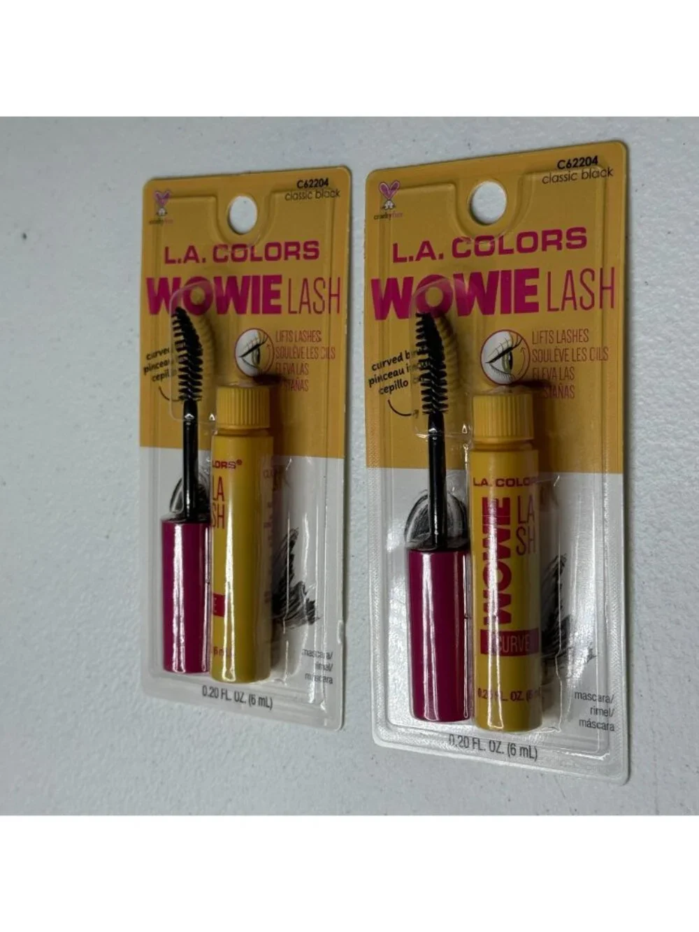 LA Colors Wowie Lash Mascara Classic Black 2 Pack Curved Brush Makeup New